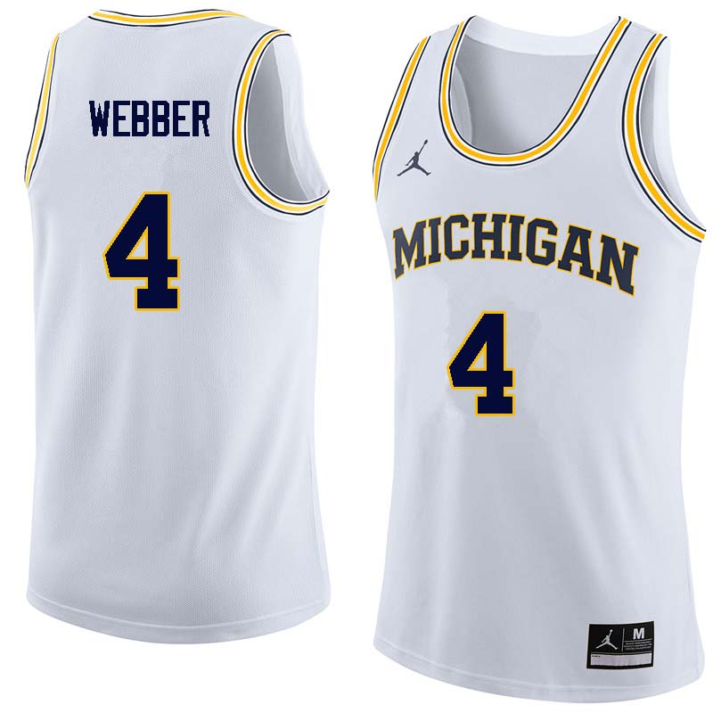 Men #4 Chris Webber Michigan Wolverines College Basketball Jerseys Sale-White